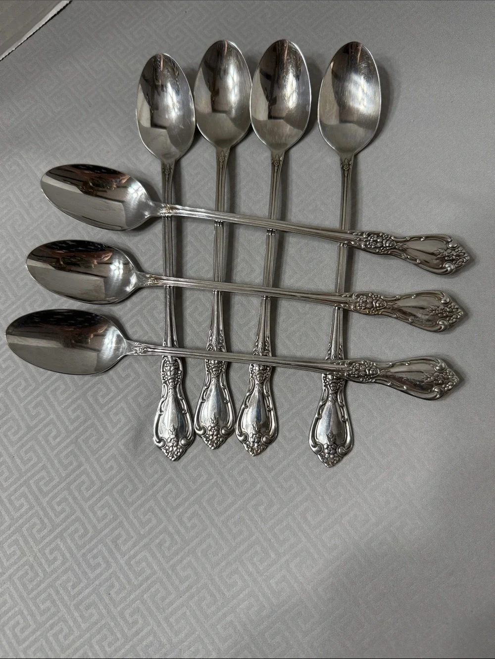 Vtg Oneida Distinction Deluxe Kennett Square   Stainless Ice Tea Spoons Set of 7